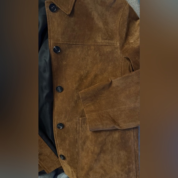 ZARA Leather Collection Suede Jacket Brown Button Front Overshirt Size M - Picture 5 of 5